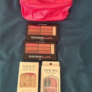 Maybelline Lip Palette and Press On Nails with Red Bag
